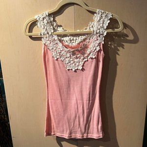 Flower Crochet Pink Tank Top Size S Small